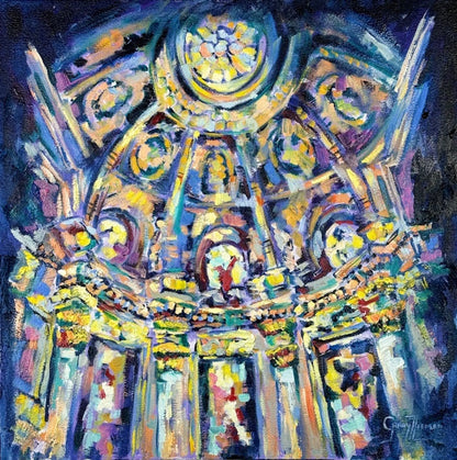 Divine Luminosity XV by Grady T Zeeman, expressive oil painting abstracting cathedral architecture through luminous colour and light.