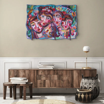 Equilibrium (Territory of Women) by Galla Grotto displayed as large-scale wall-mounted textile art in a neutrral interior.