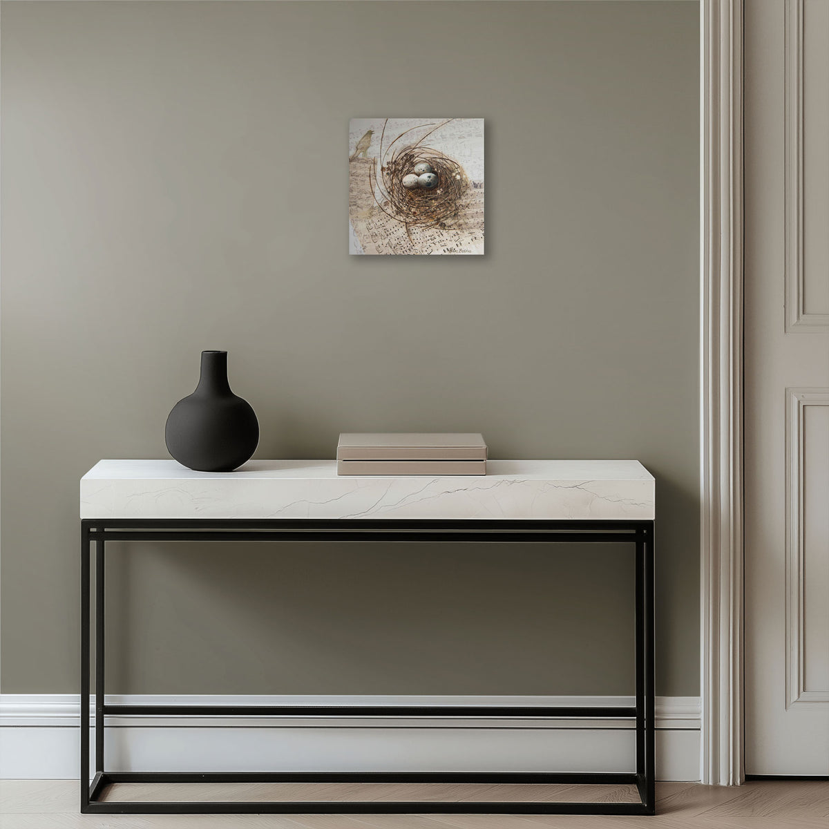 Hein Botha limited edition nest print displayed above a console table