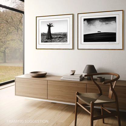 Peter Delaney black and white landscape photography set, displayed together in a contemporary interior.