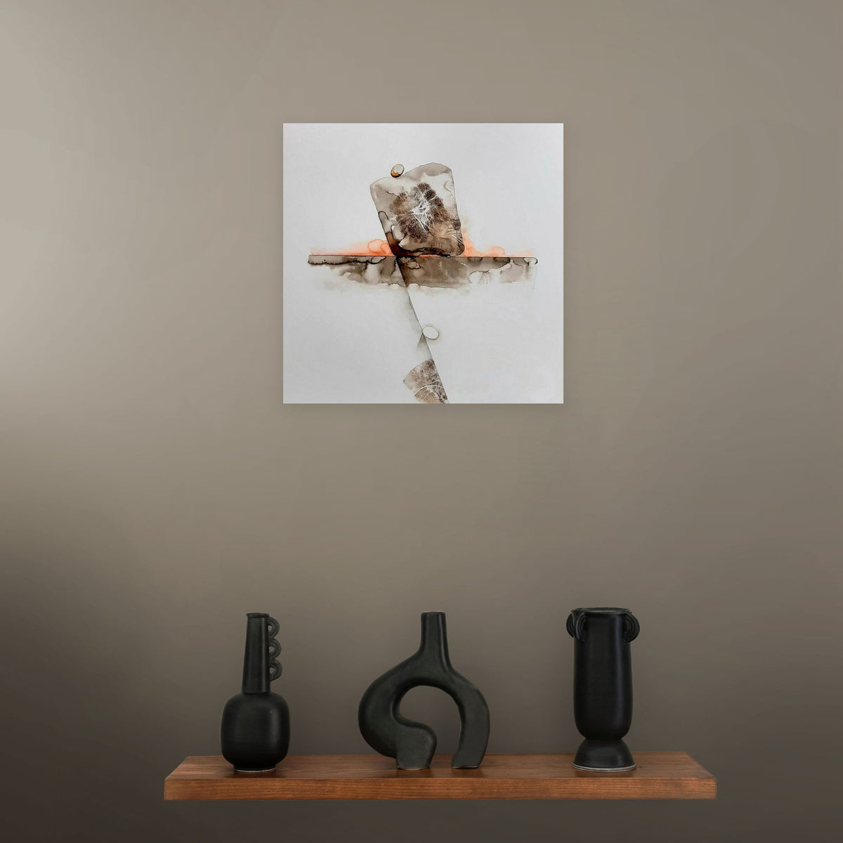 Point in Time abstract artwork by South African artist Hein Botha displayed above a shelf