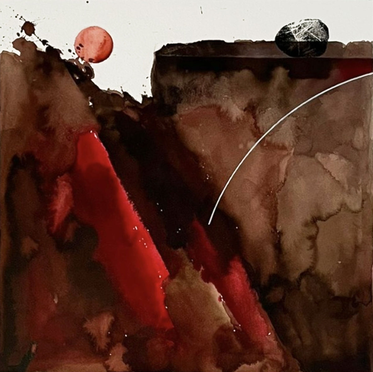 Detail of Probe – Hard Land/Heartland, an abstract acrylic ink work on paper by Hein Botha