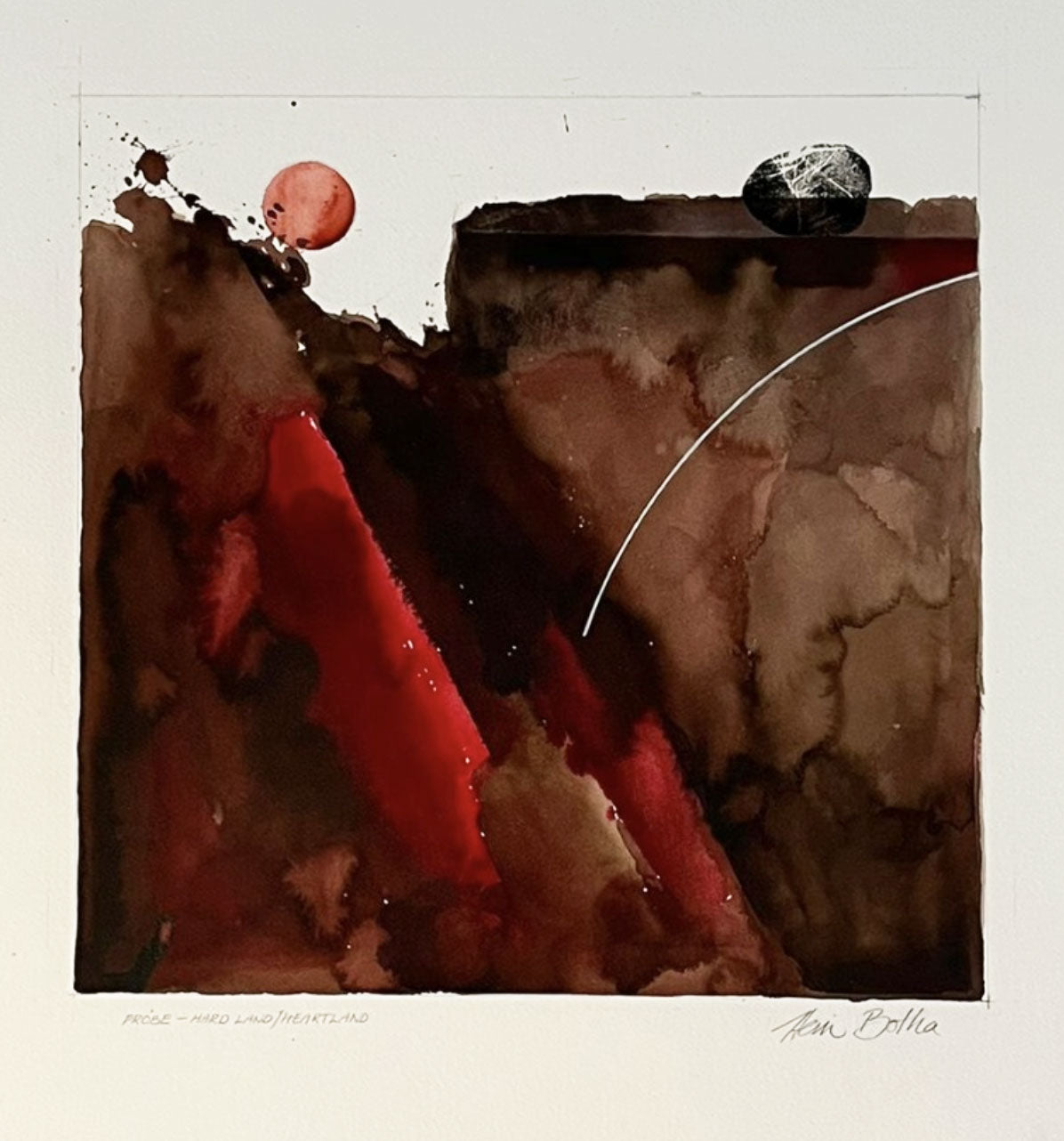 Probe – Hard Land/Heartland, original acrylic ink on paper by South African artist Hein Botha