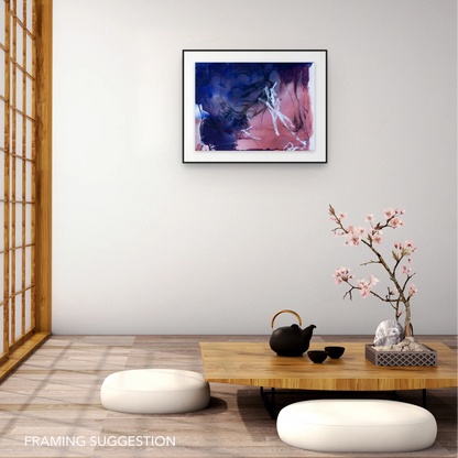 Framing suggestion for Residual Air by Via Li, shown in a black frame with white mount in an oriental interior.